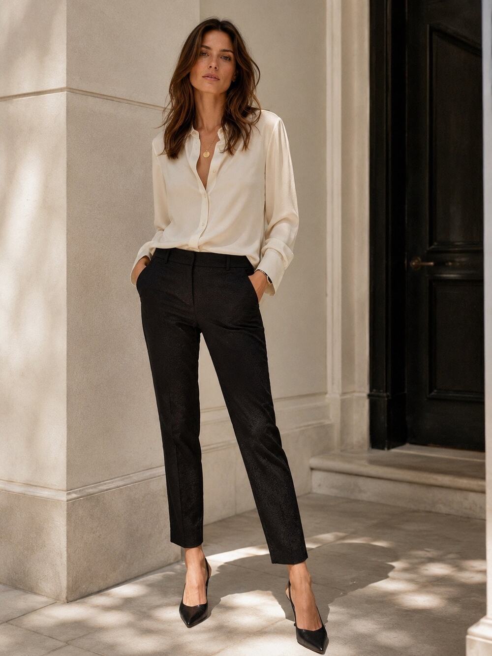 Escada Black Jacquard Floral Ankle Pants US 2 Slim Straight Luxury Trousers